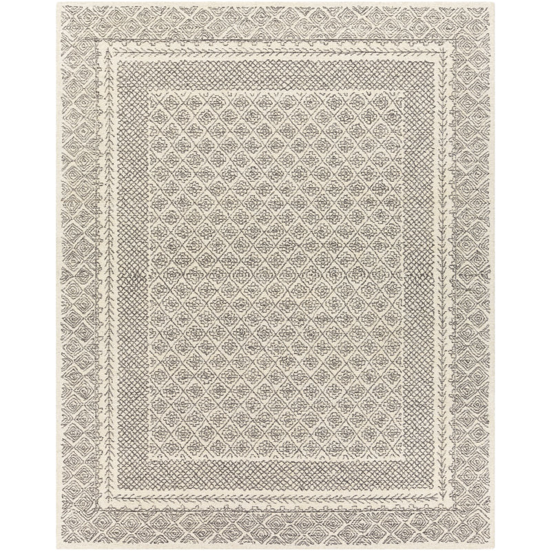 Wilsonville Persian Inspired Handmade Tufted Wool Dark Gray/Cream Area Rug AllModern